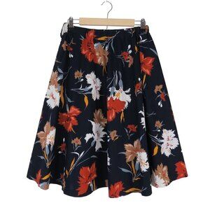 VINTAGE 1970s Retro Dark Navy & Brown Floral Full Circle Skirt